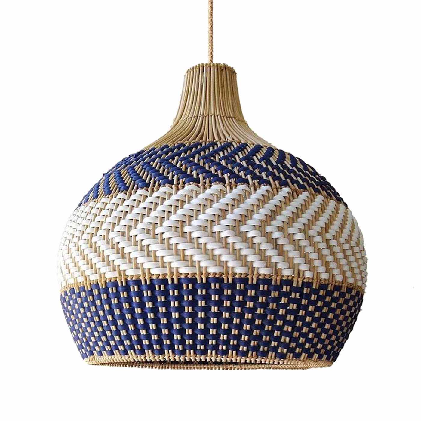 Handwoven Blue and White Rattan Pendant Light