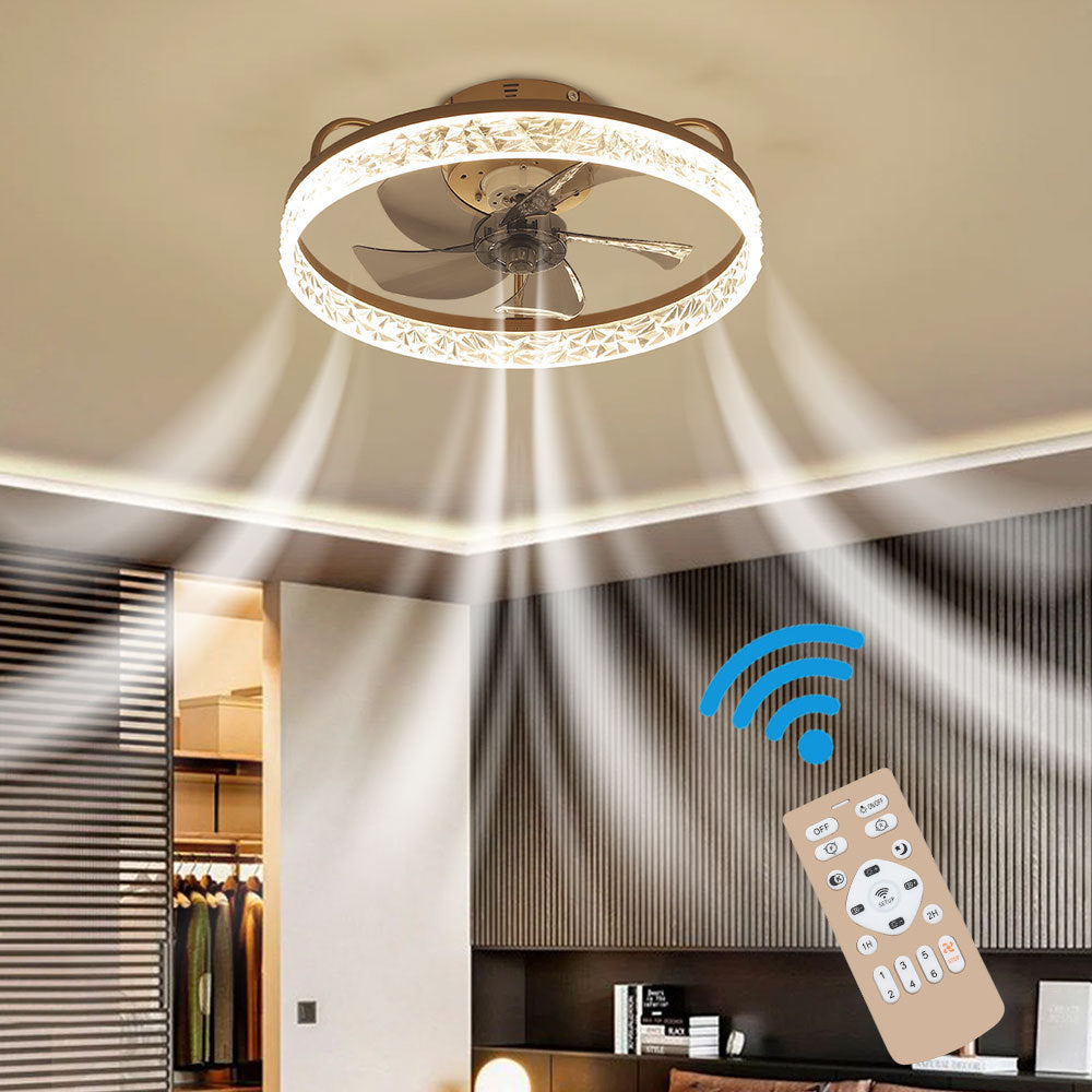 Contemporary Round Crystal Ceiling Fan with Light