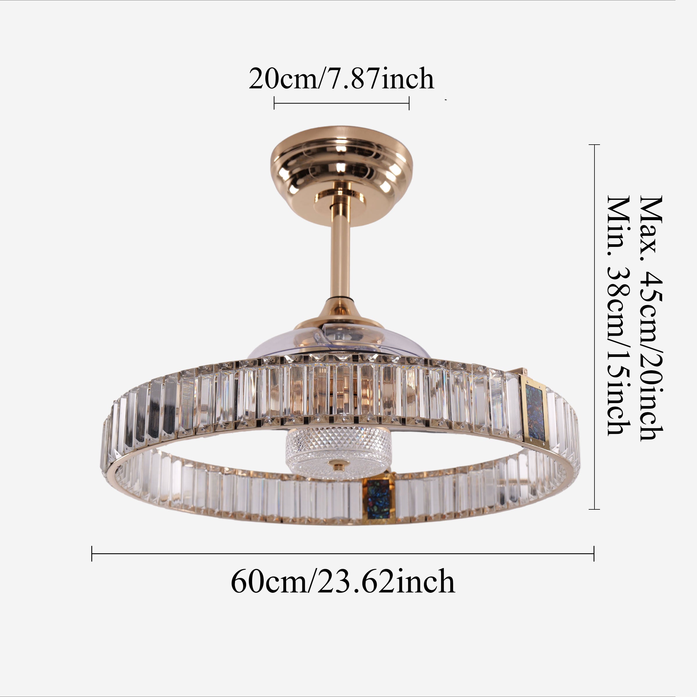 Gold crystal ceiling fan with LED light and remote control for modern UK homes