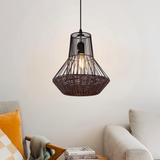 Glyph-Geometric Rattan and Iron Pendant Light for Dining, Kitchen, and Living Rooms