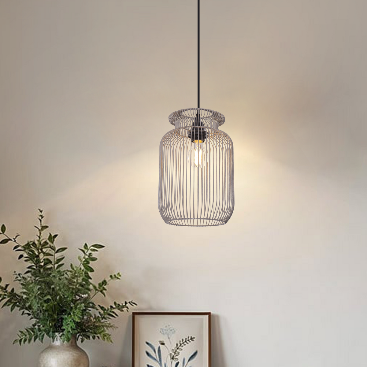 Glyph-Sleek Modern Grey Iron Pendant Light for Home Décor