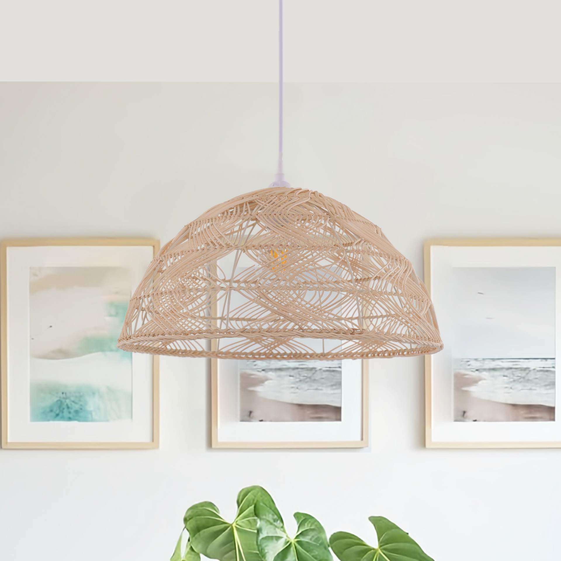 Handwoven Rattan Dome Pendant Light Warm & Cozy Glow