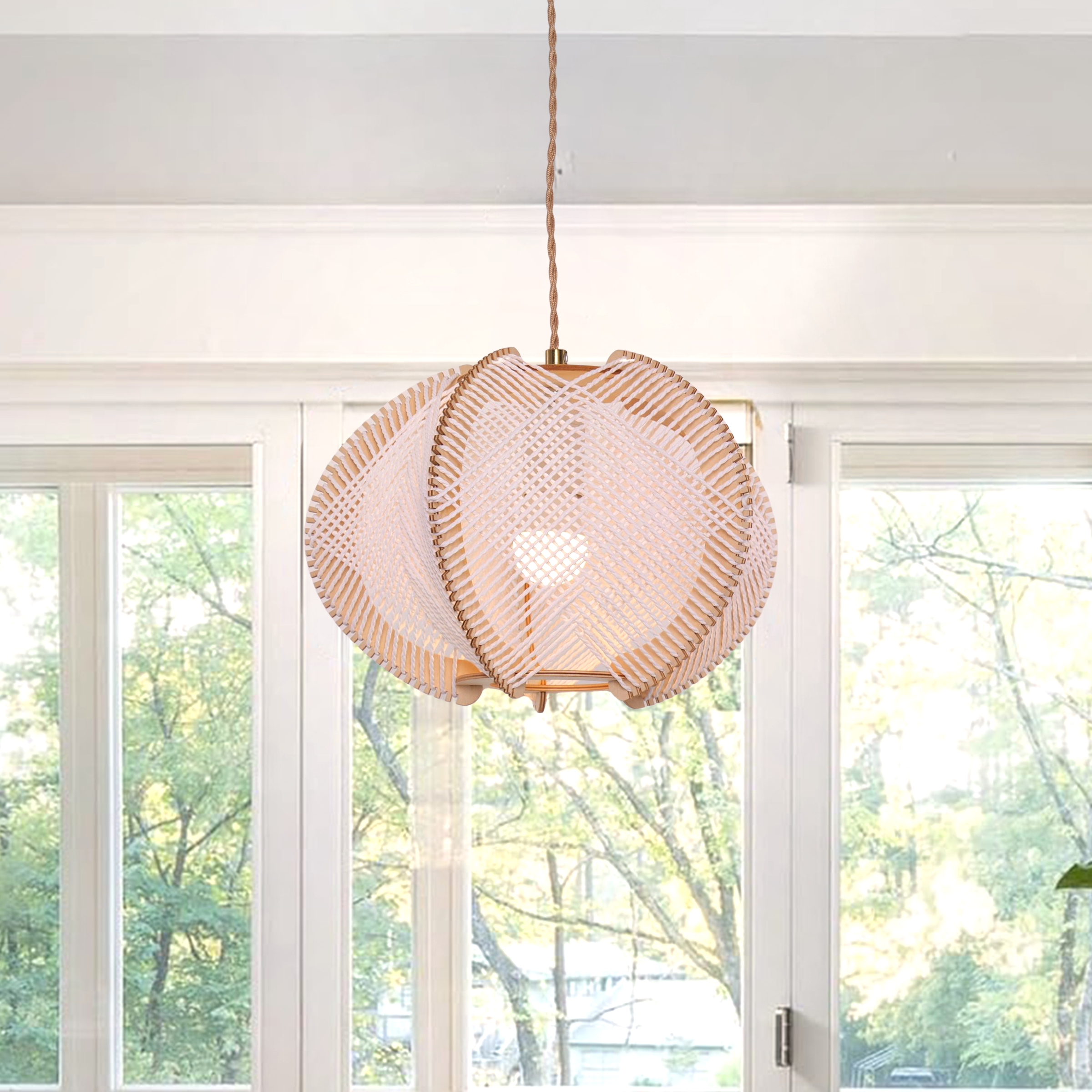 Rustic Elegance with Paper Rope and Wood Pendant Light