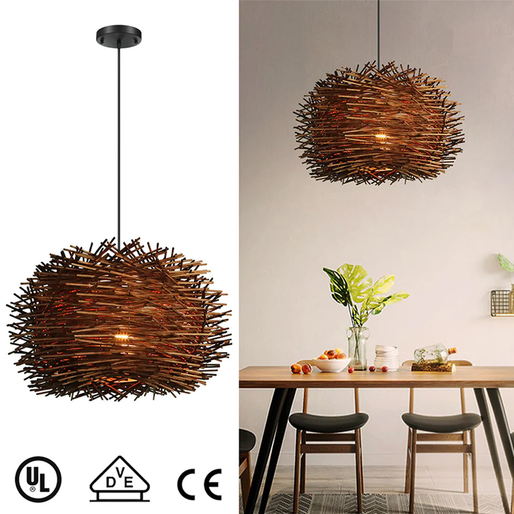 Coffee-Colored Bamboo Art Bird's Nest Spiral Pendant Light