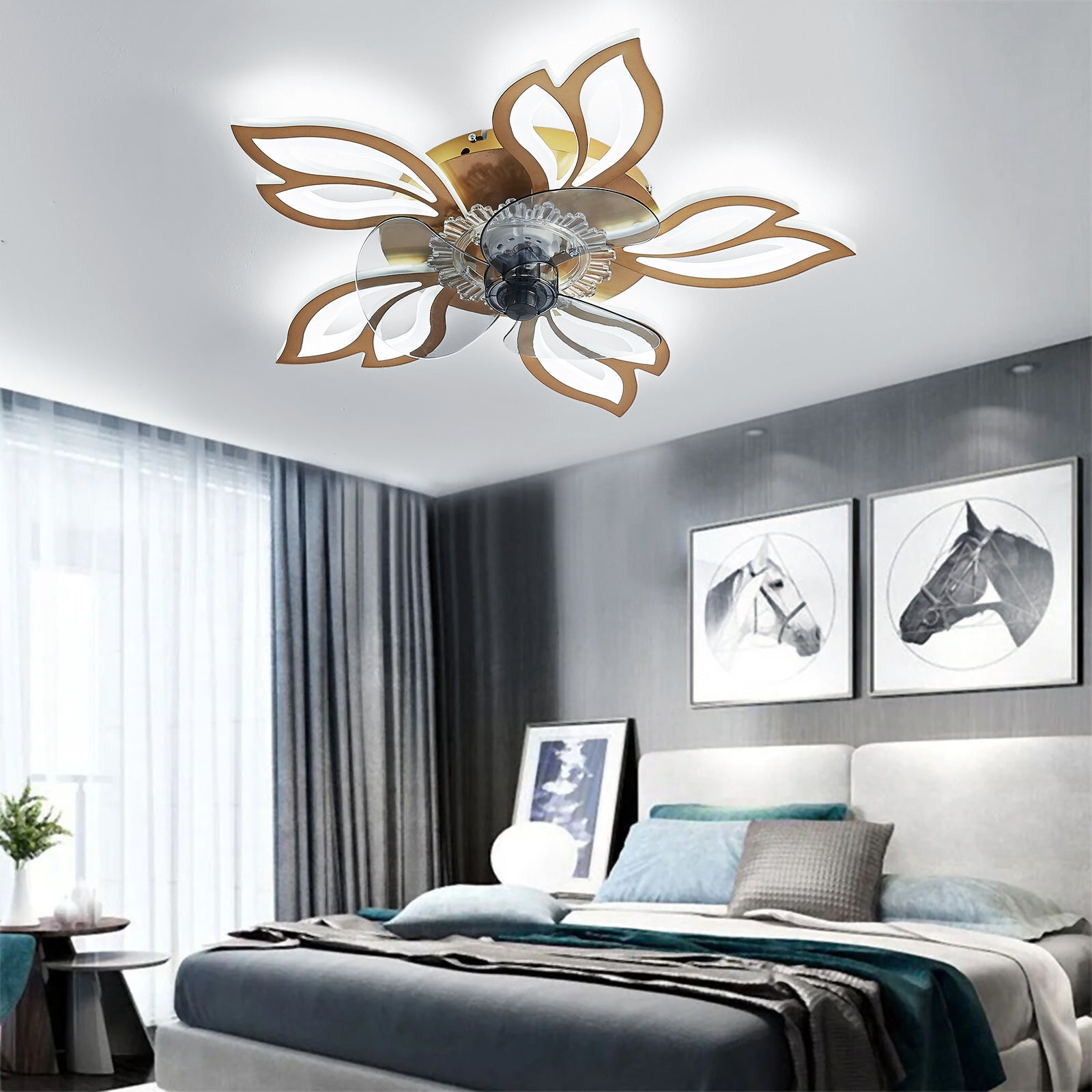 Modern Flower Shaped Ceiling Fan with Light and Remote Control