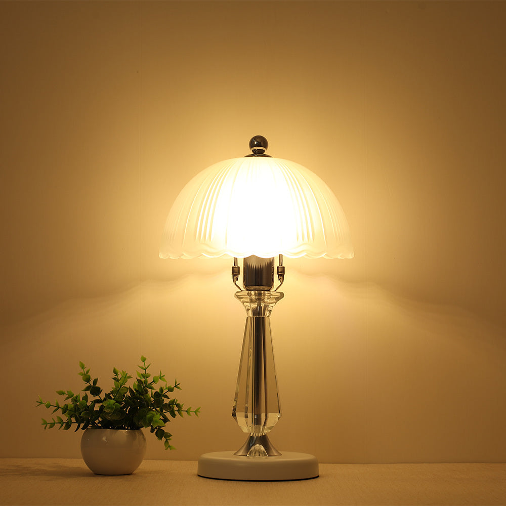 Crystal Table Lamp with Scalloped Lampshade