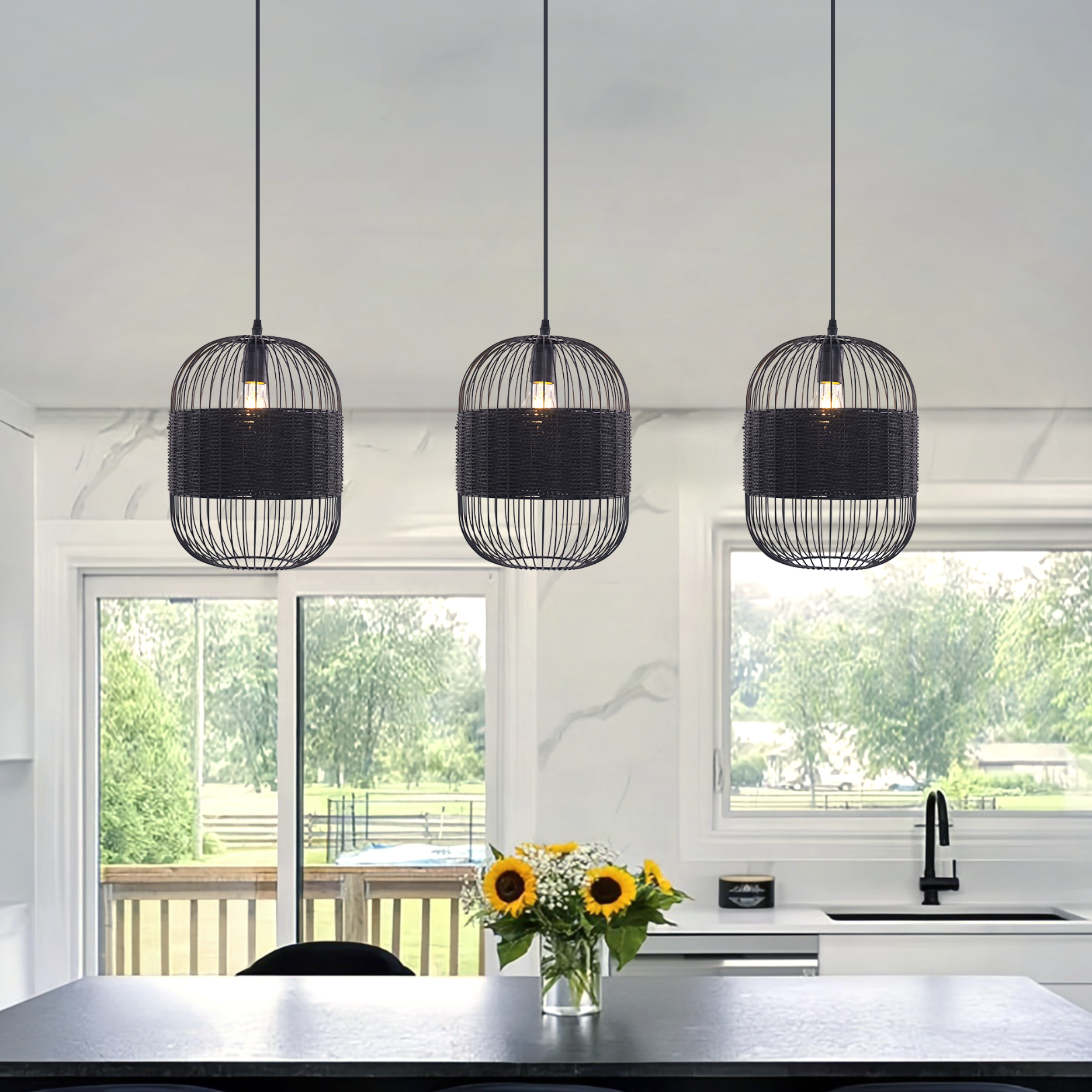 Close-up detail of Glyph-Industrial Black Pendant Light for Kitchen & Dining Room pendant