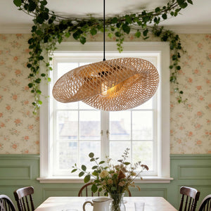 Close-up detail of Handmade Bamboo Pendant Light Woven Ceiling Light for Dining Room & pendant