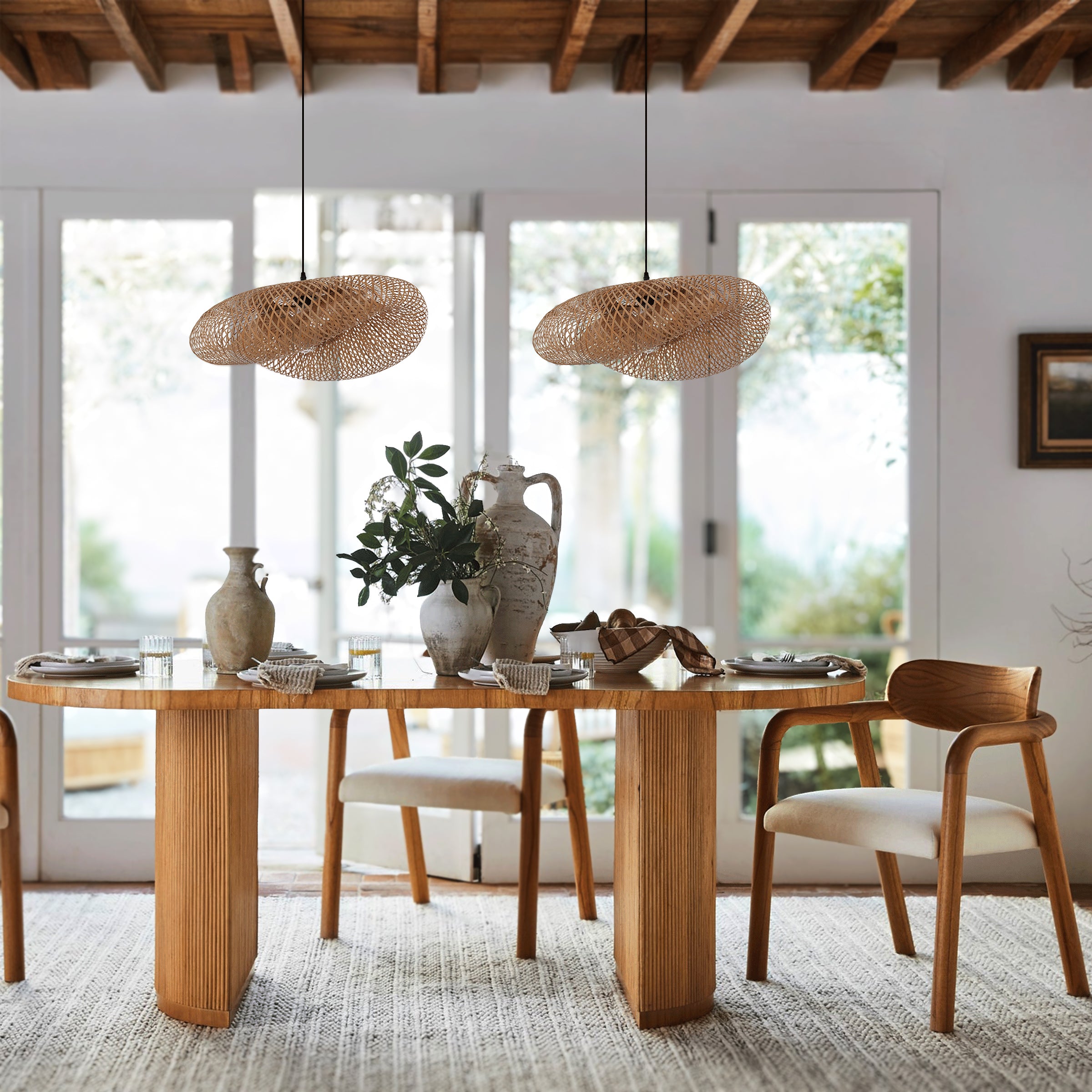 Handmade Bamboo Pendant Light Woven Ceiling Light for Dining Room & pendant light in a dining room