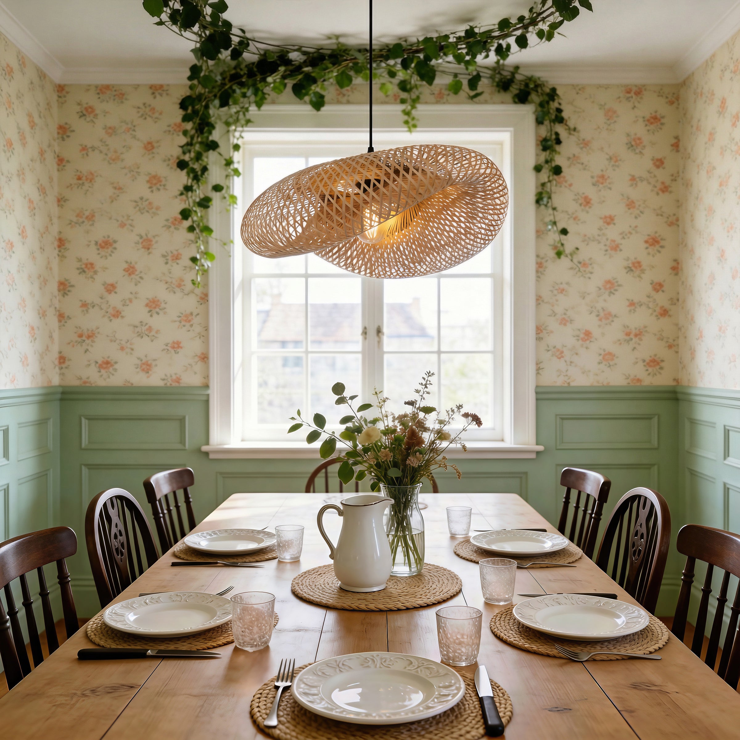 Handmade Bamboo Pendant Light Woven Ceiling Light for Dining Room & pendant light in a dining room