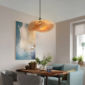 Handmade Bamboo Pendant Light Woven Ceiling Light for Dining Room & pendant light in a dining room