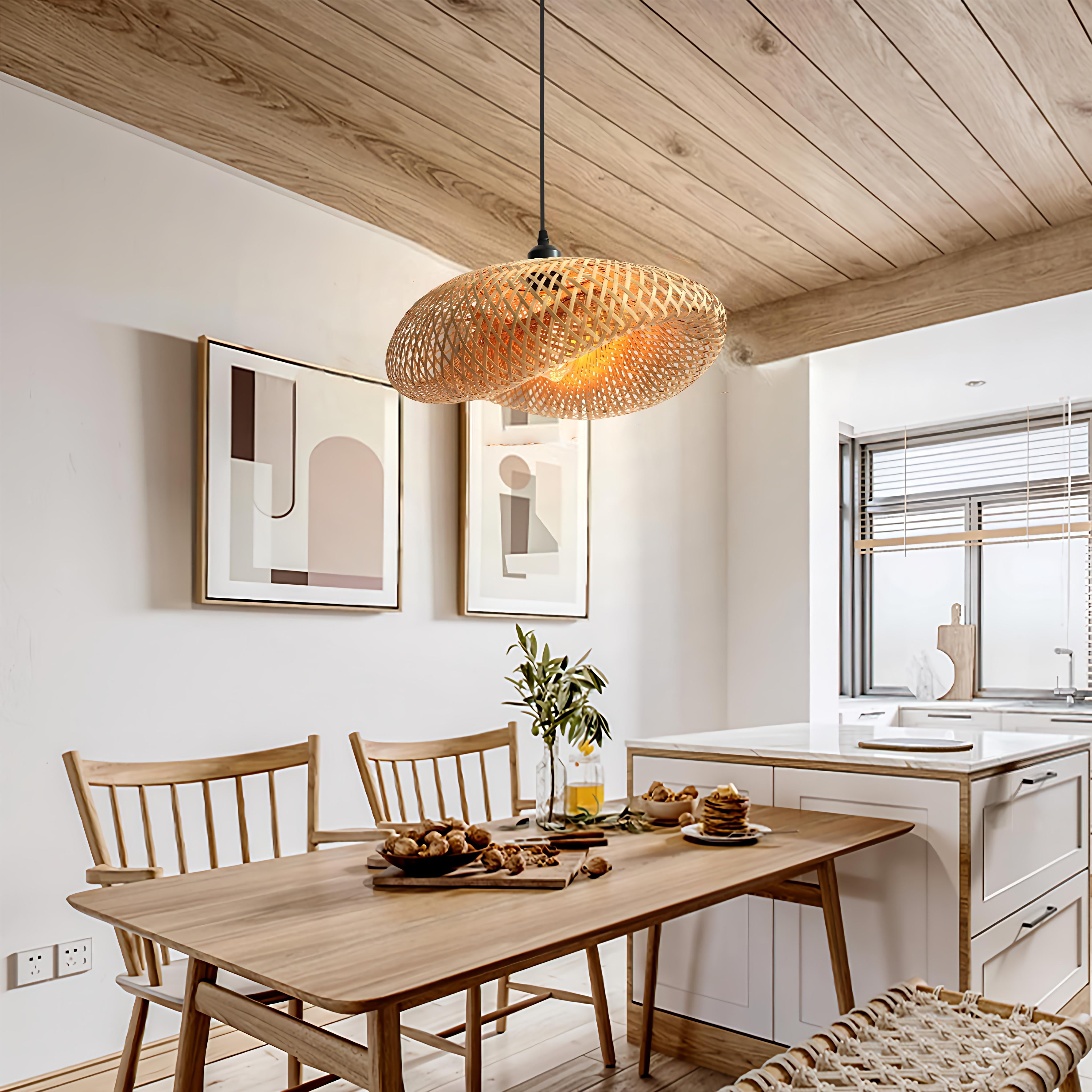 Handmade Bamboo Pendant Light Woven Ceiling Light for Dining Room & pendant light in a kitchen island