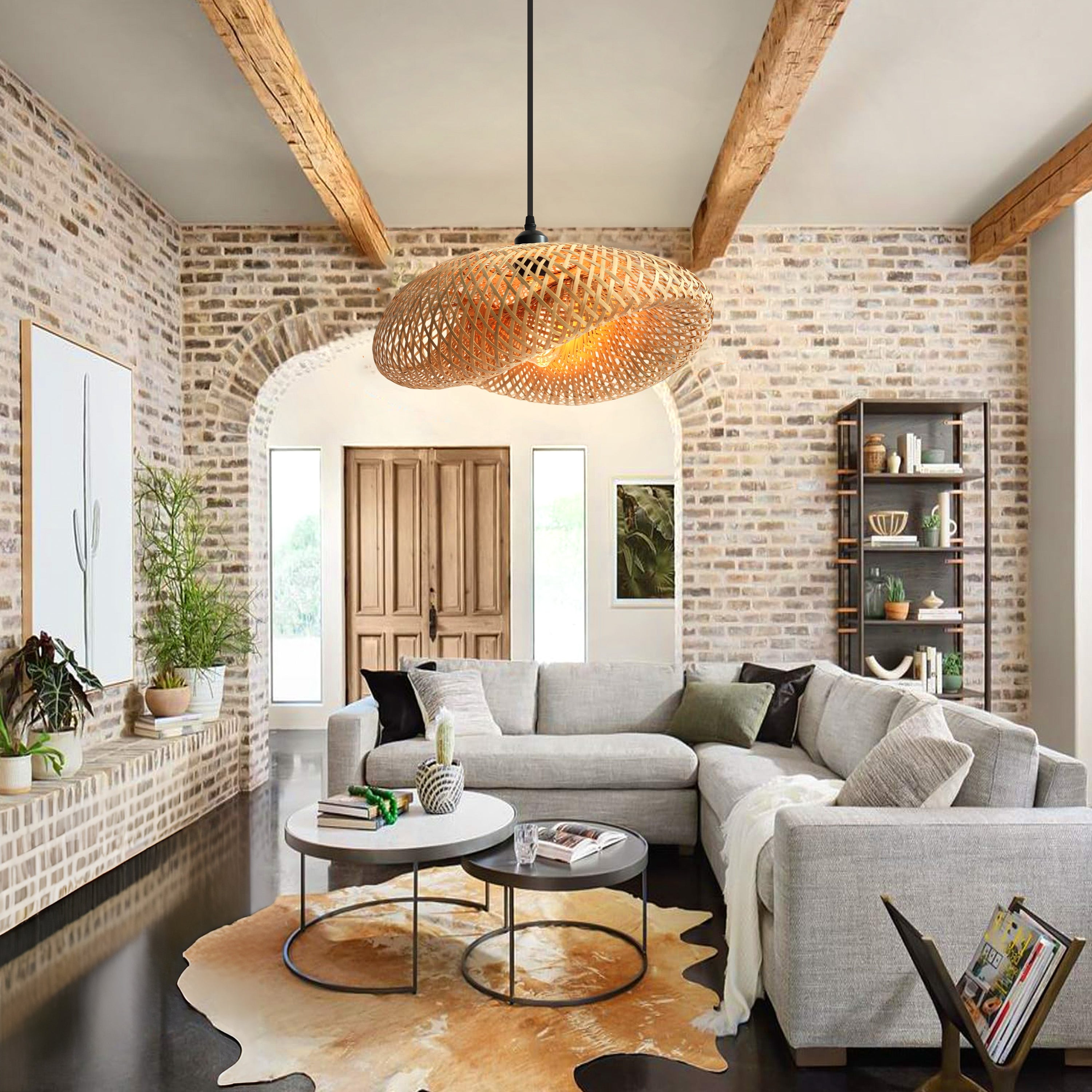 Handmade Bamboo Pendant Light Woven Ceiling Light for Dining Room & pendant light in a living room
