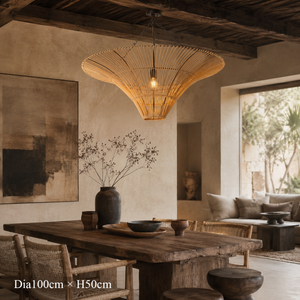Handwoven Flying Saucer Rattan Pendant Light for Dining Room & Living pendant light in a dining room