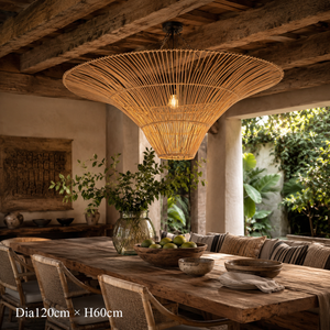 Handwoven Flying Saucer Rattan Pendant Light for Dining Room & Living pendant light in a dining room