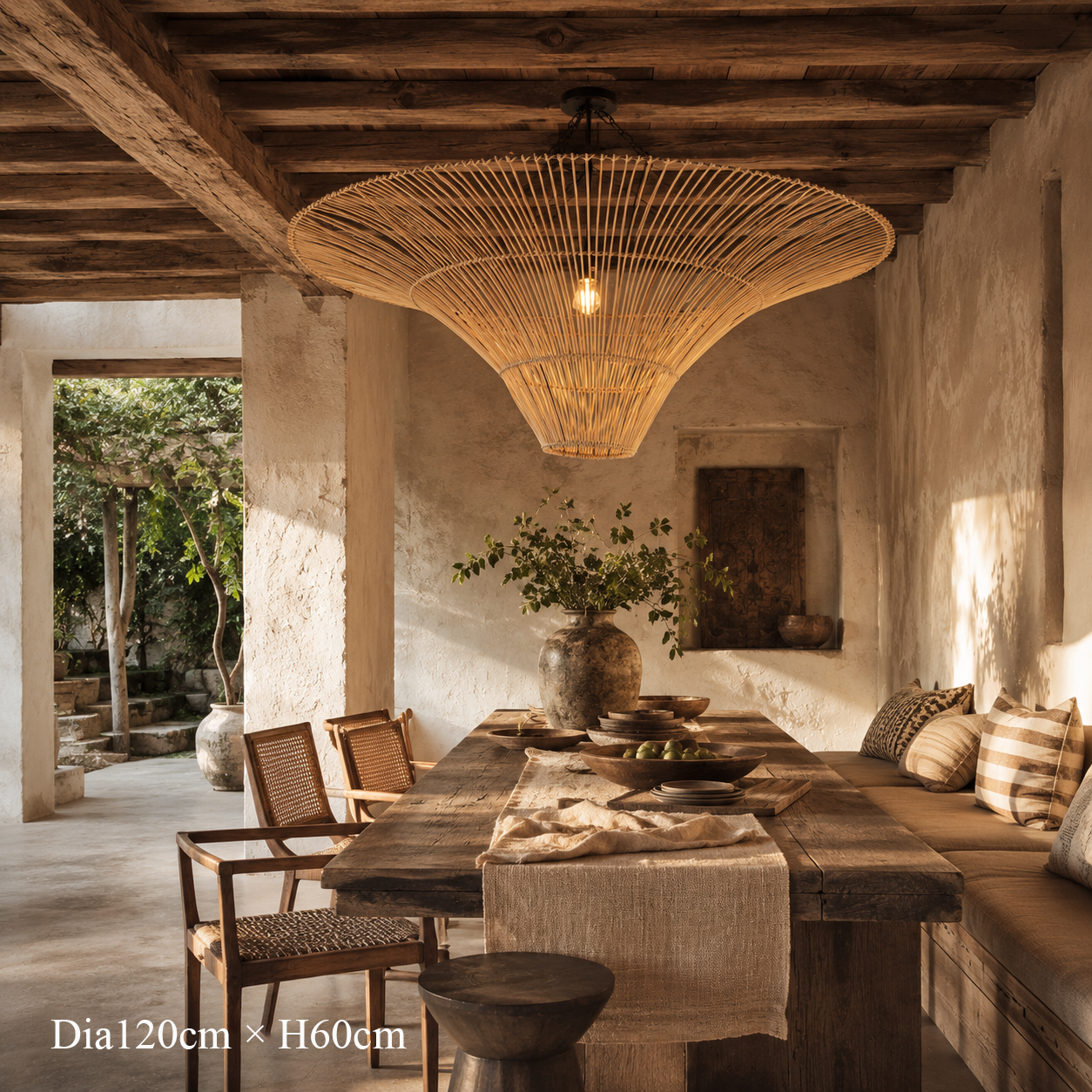 Handwoven Flying Saucer Rattan Pendant Light for Dining Room & Living pendant light in a dining room