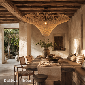 Handwoven Flying Saucer Rattan Pendant Light for Dining Room & Living pendant light in a dining room