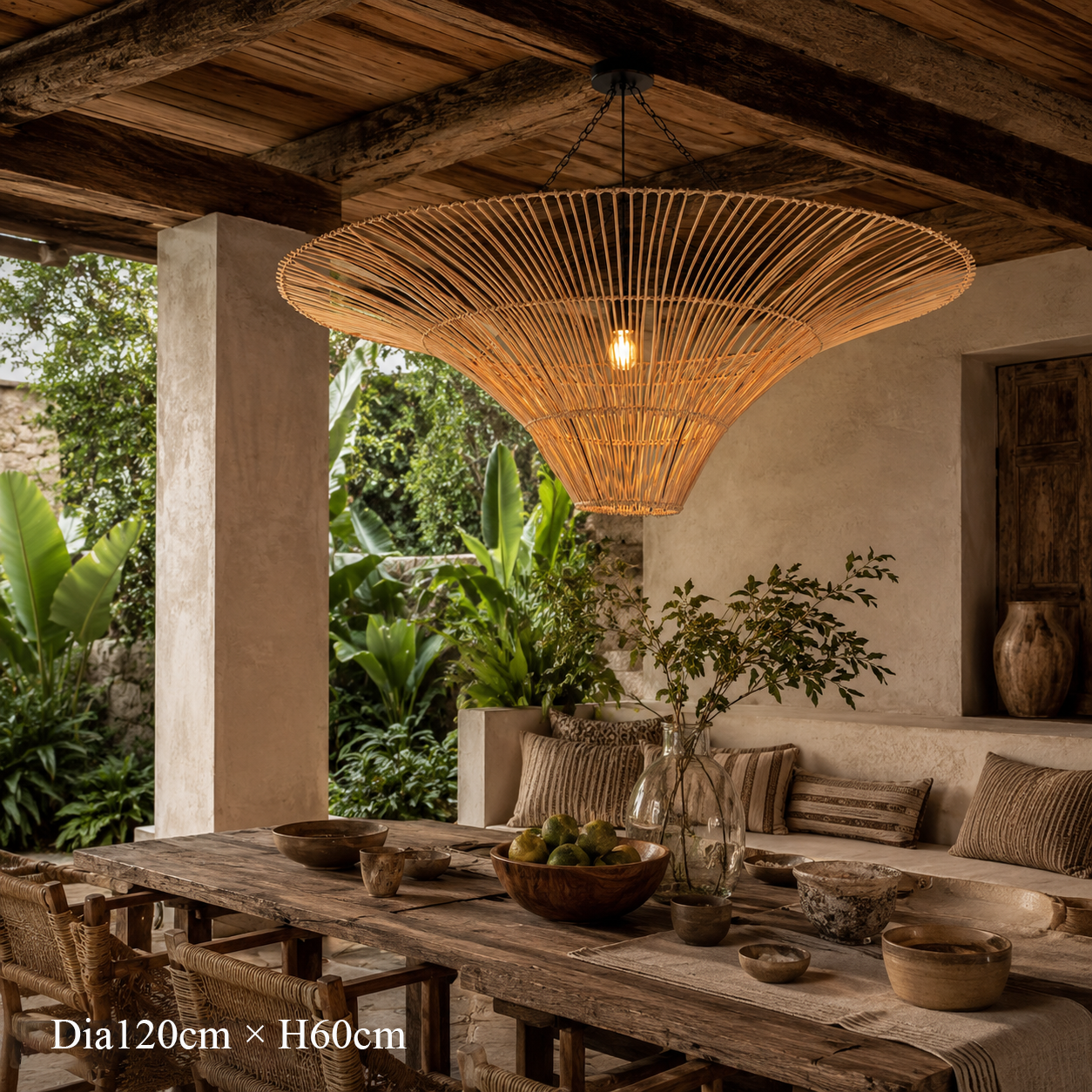Handwoven Flying Saucer Rattan Pendant Light for Dining Room & Living pendant light in a dining room