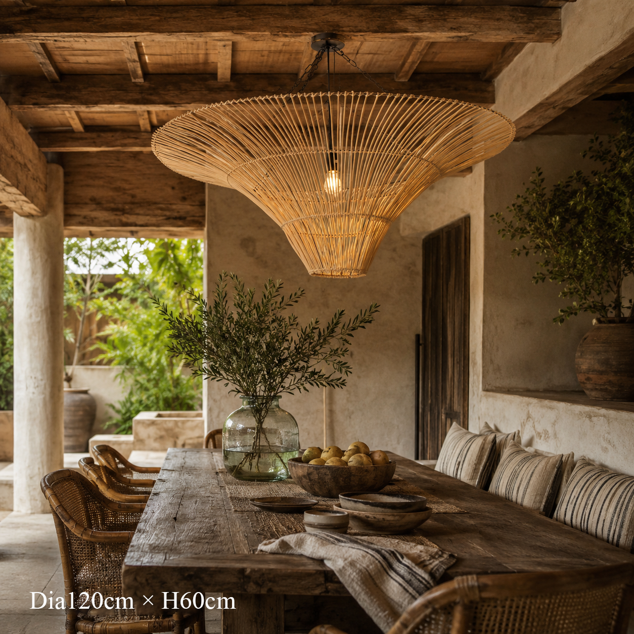 Handwoven Flying Saucer Rattan Pendant Light for Dining Room & Living pendant light in a dining room