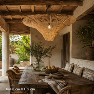 Handwoven Flying Saucer Rattan Pendant Light for Dining Room & Living pendant light in a dining room