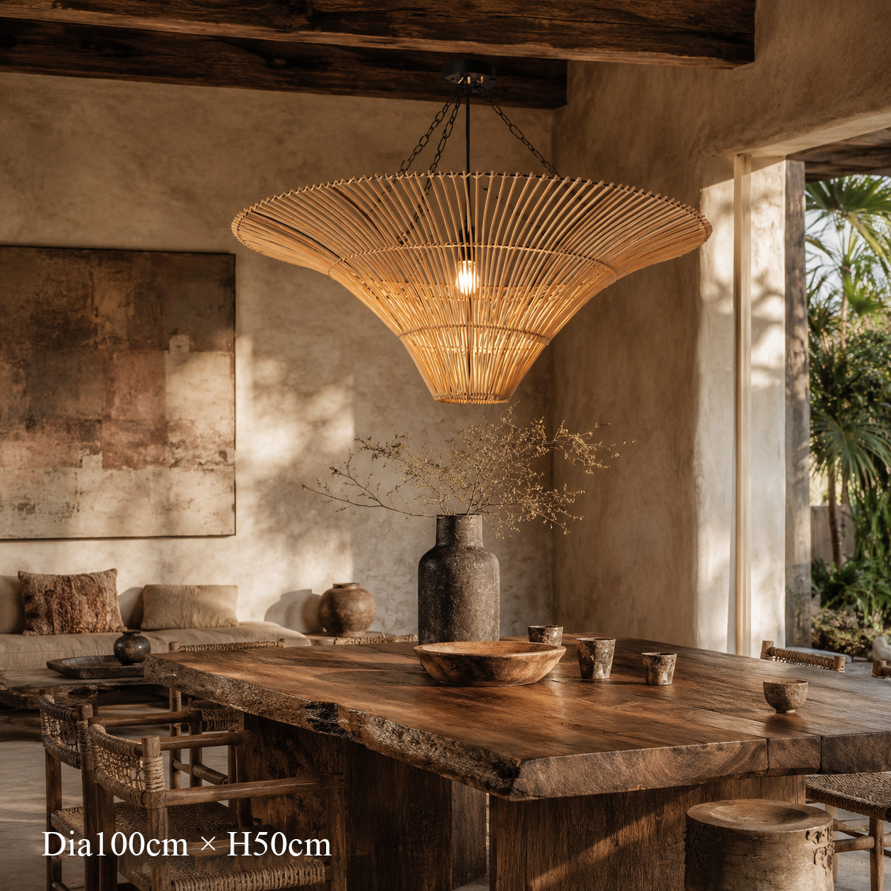 Handwoven Flying Saucer Rattan Pendant Light for Dining Room & Living pendant light in a dining room