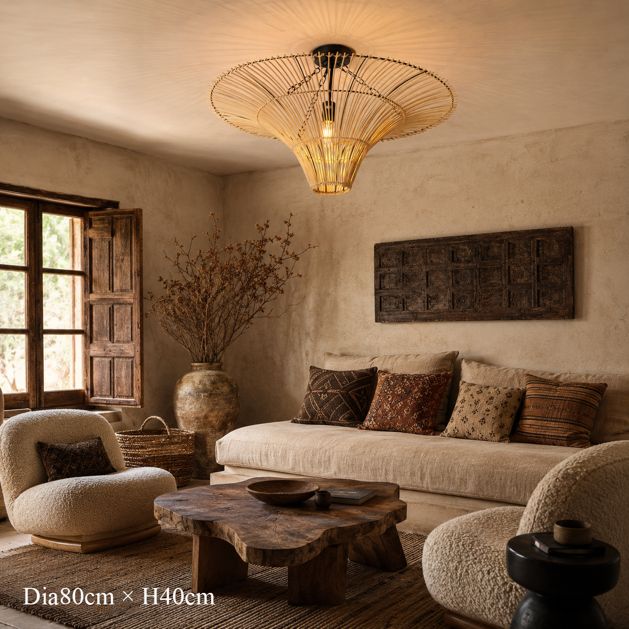 Handwoven Flying Saucer Rattan Pendant Light for Dining Room & Living pendant light in a home interior