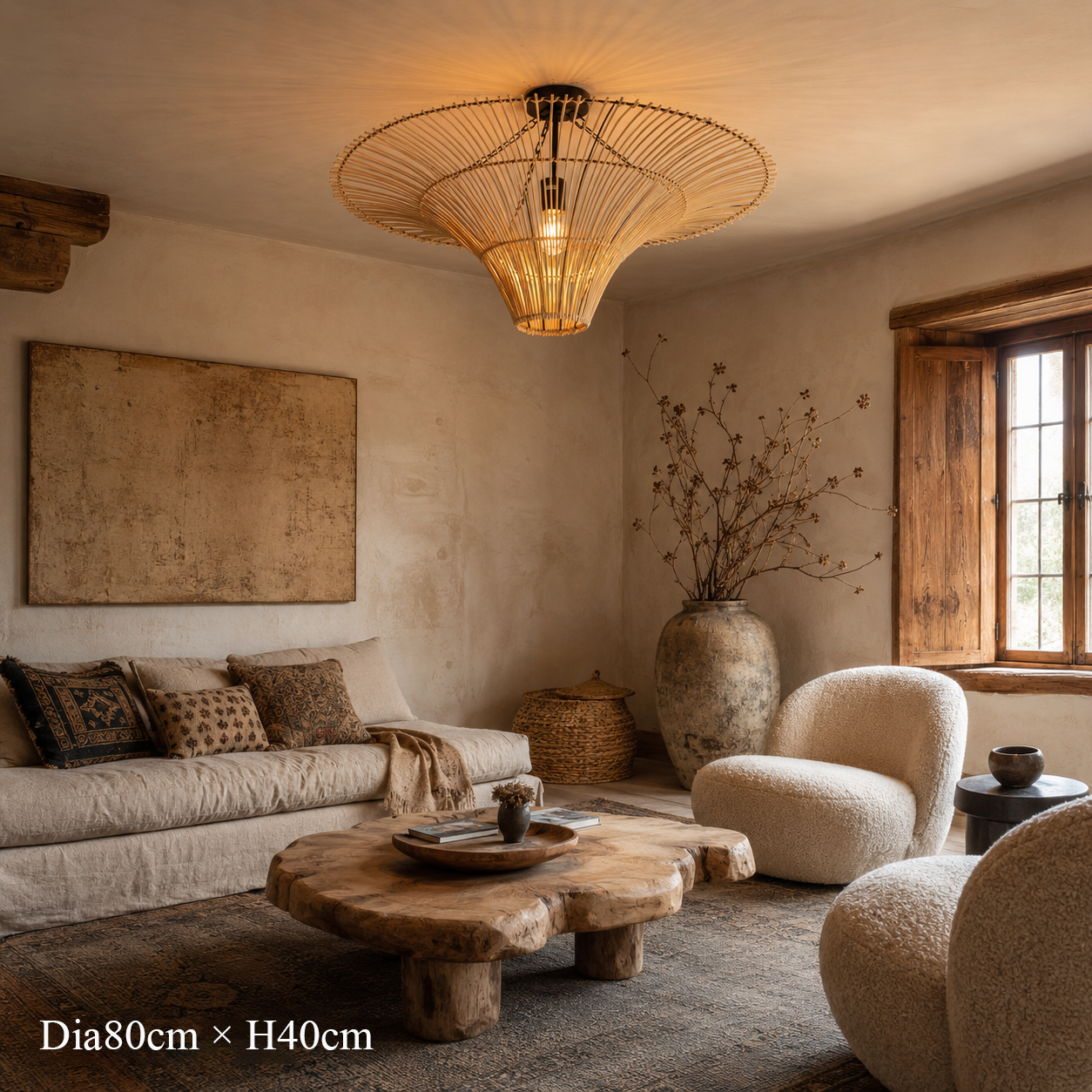 Handwoven Flying Saucer Rattan Pendant Light for Dining Room & Living pendant light in a living room