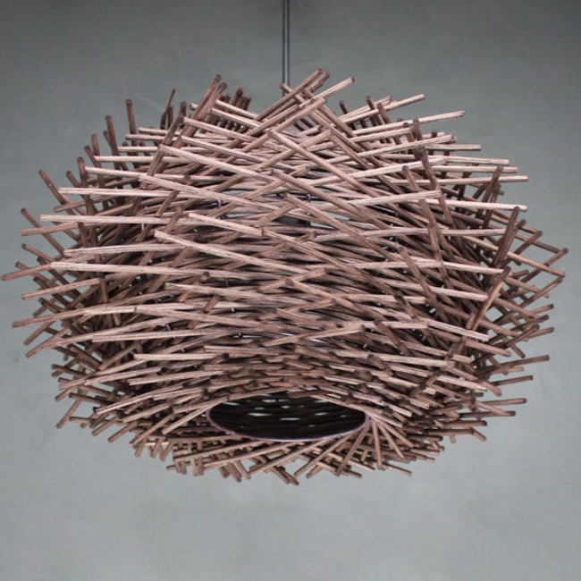 Coffee-Colored Bamboo Art Bird's Nest Spiral Pendant Light