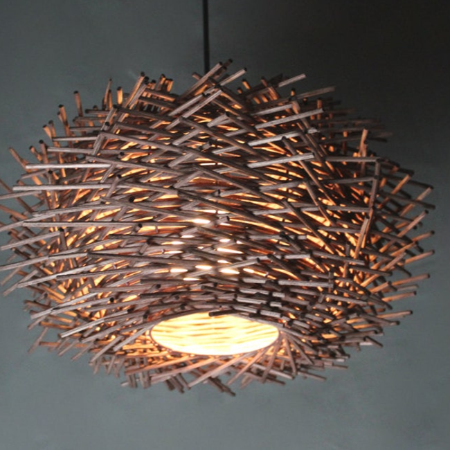 Coffee-Colored Bamboo Art Bird's Nest Spiral Pendant Light