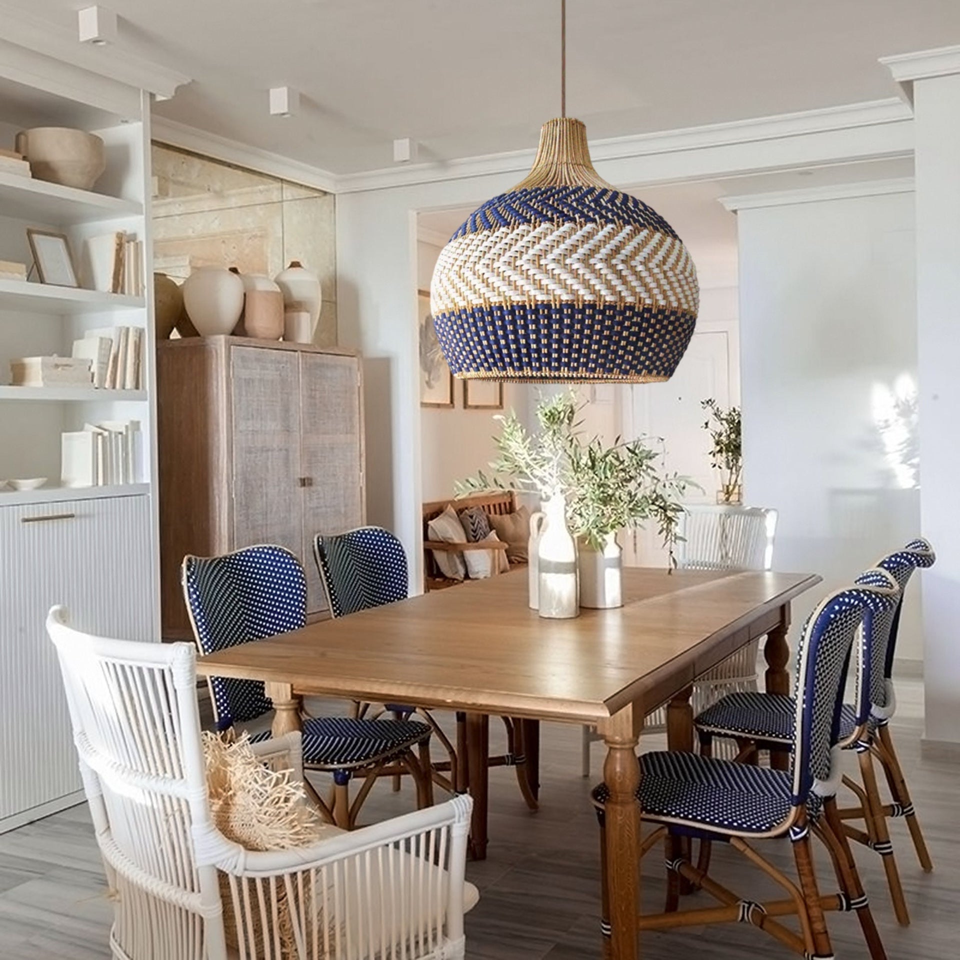 Handwoven Blue Rattan Pendant Light