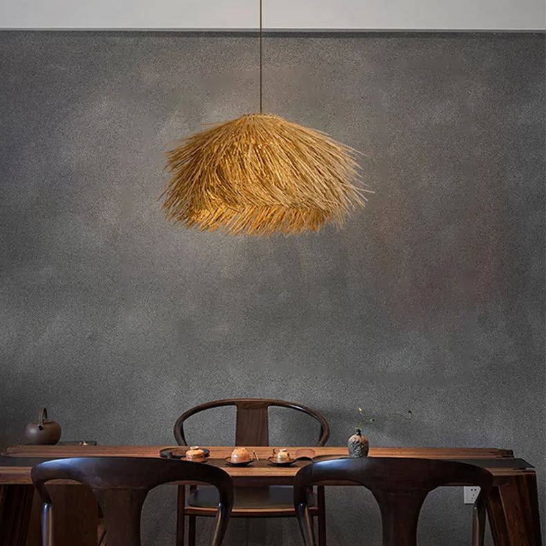 Straw Stack Shaped Rattan Woven Pendant Light