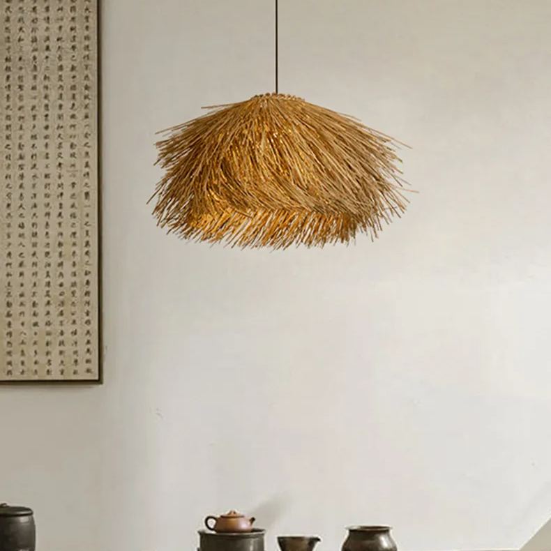 Straw Stack Shaped Rattan Woven Pendant Light