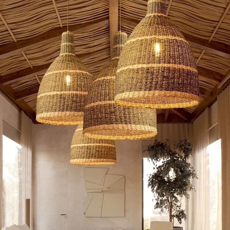 Creative Funnel-Shaped Rattan Pendant Light Kitchen Island