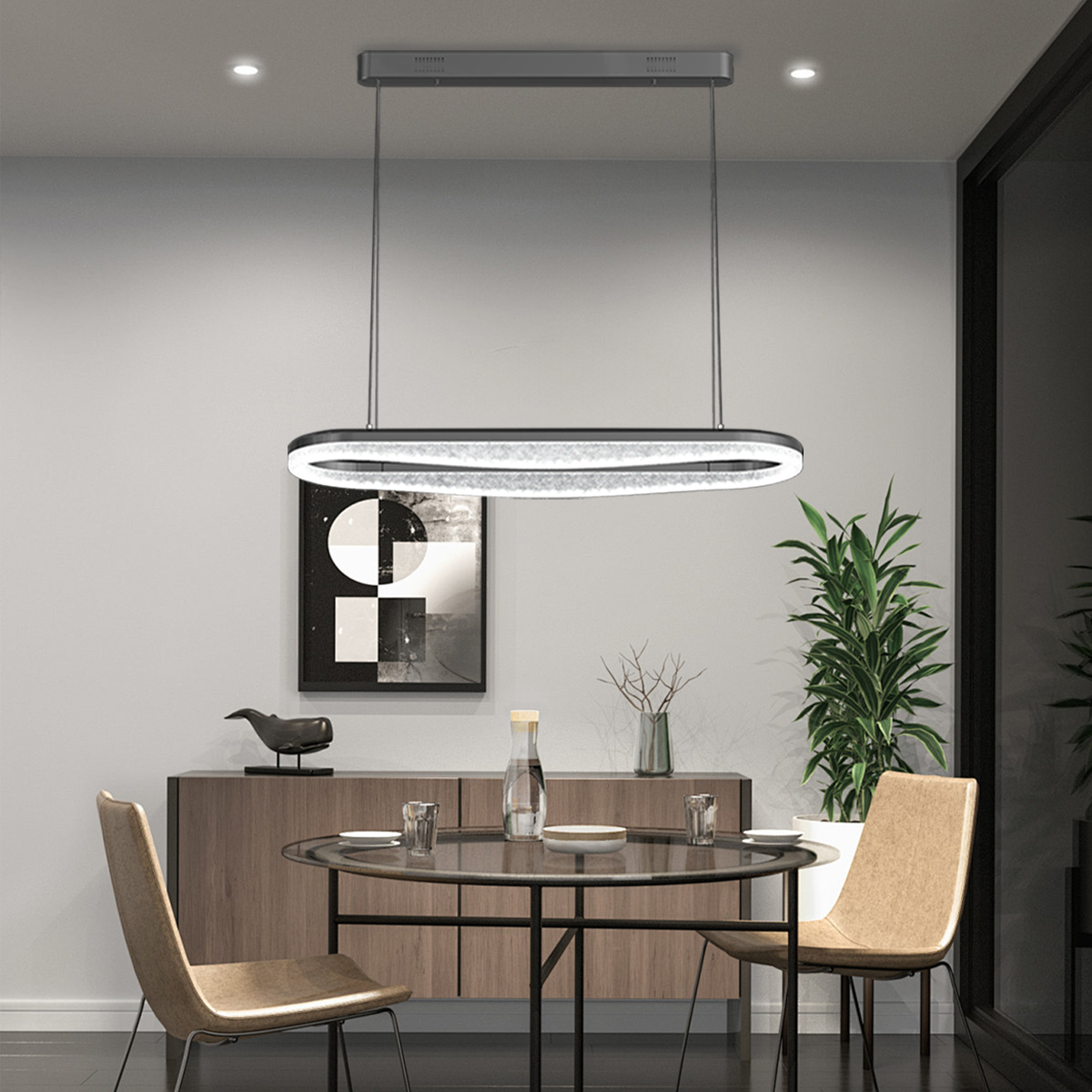 Sleek Pearl Black LED Resin Oval Pendant Light