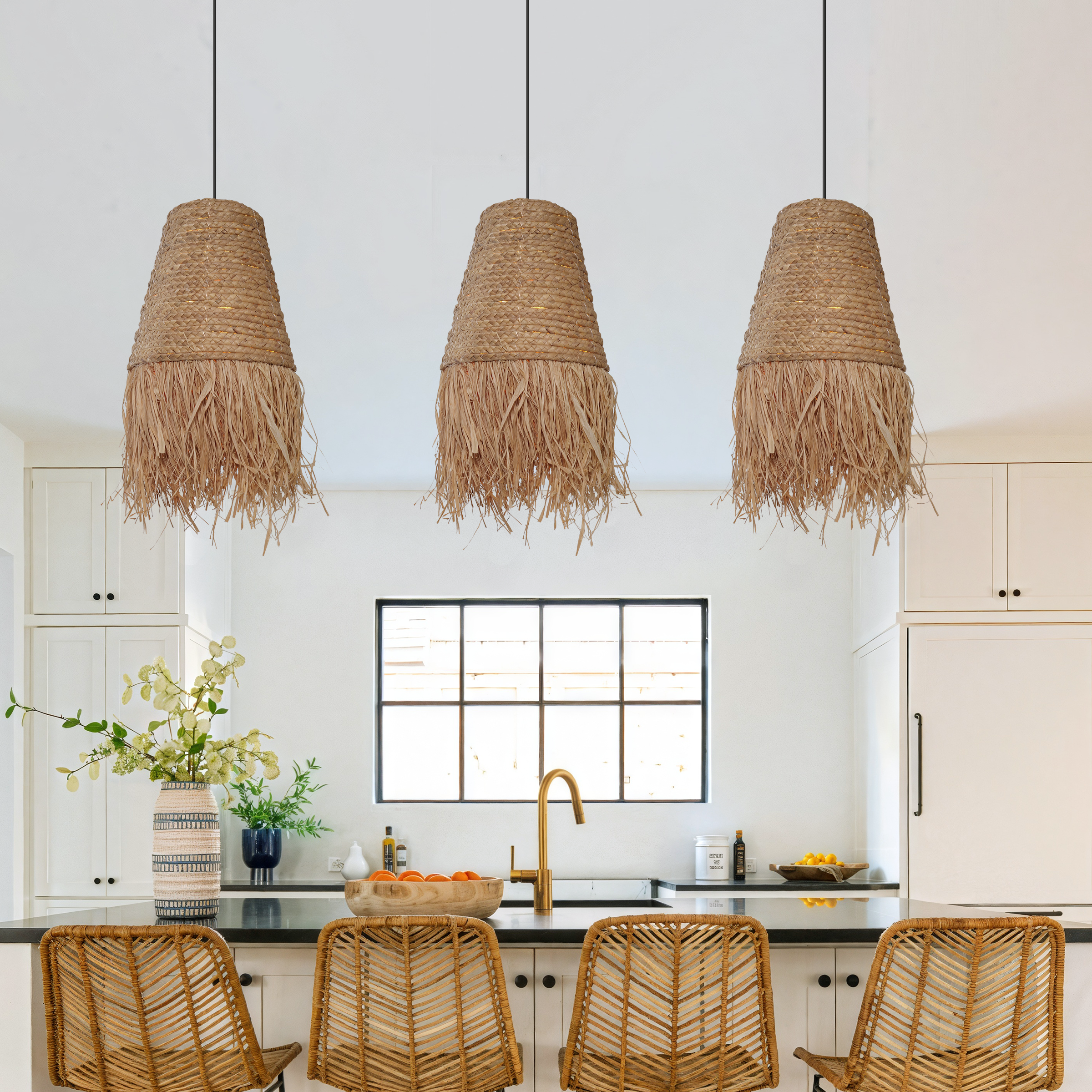 Zen Wabi-Sabi Woven Pendant Light with Natural Grass Texture