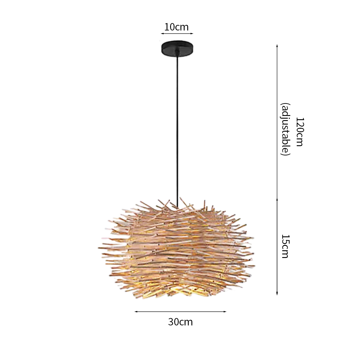 Wood-Colored Bamboo Art Bird's Nest Spiral Pendant Light