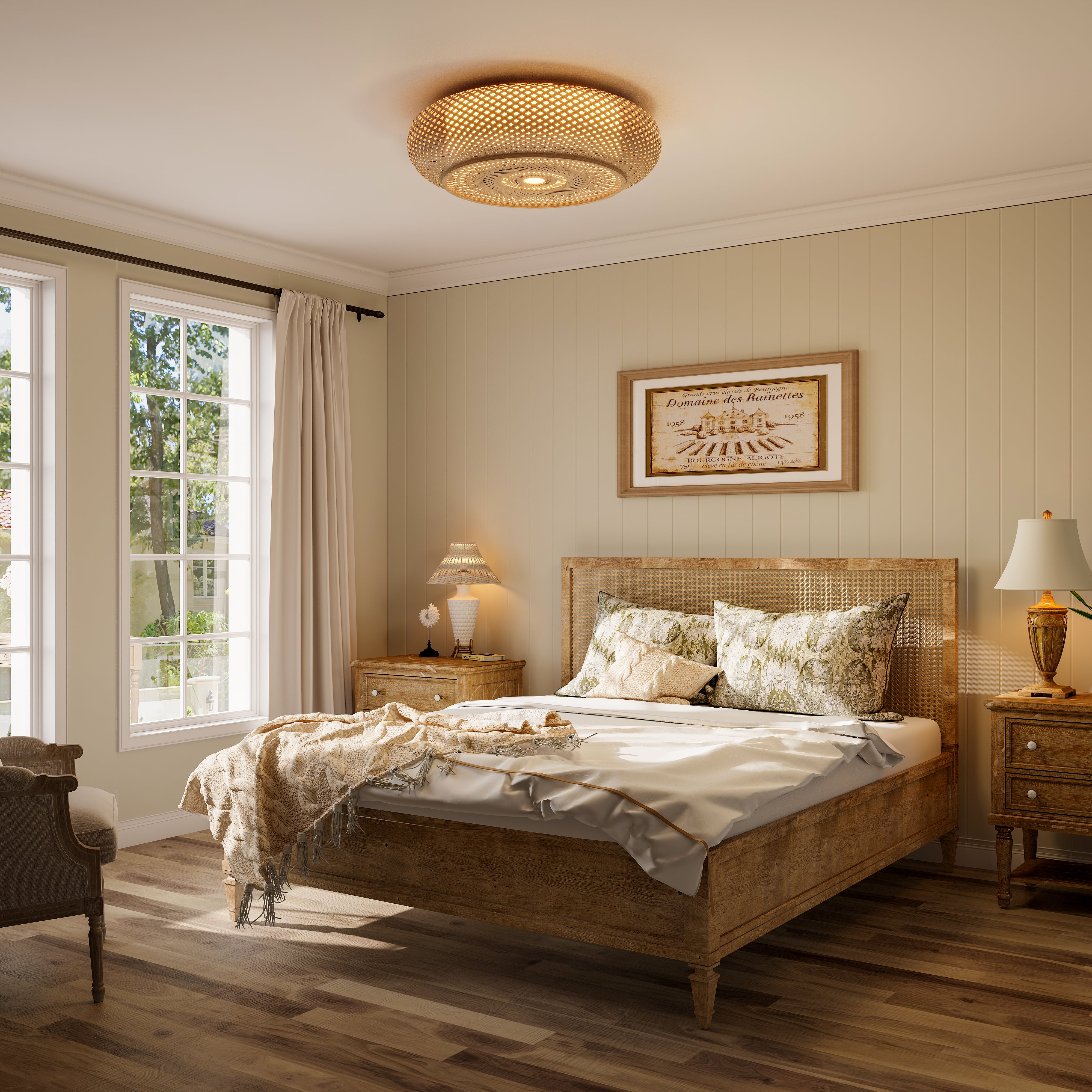 Natural Bamboo Base Lutta-Bamboo LED Ceiling Light Handwoven Natural Pendant Lighting for pendant light on a bedroom