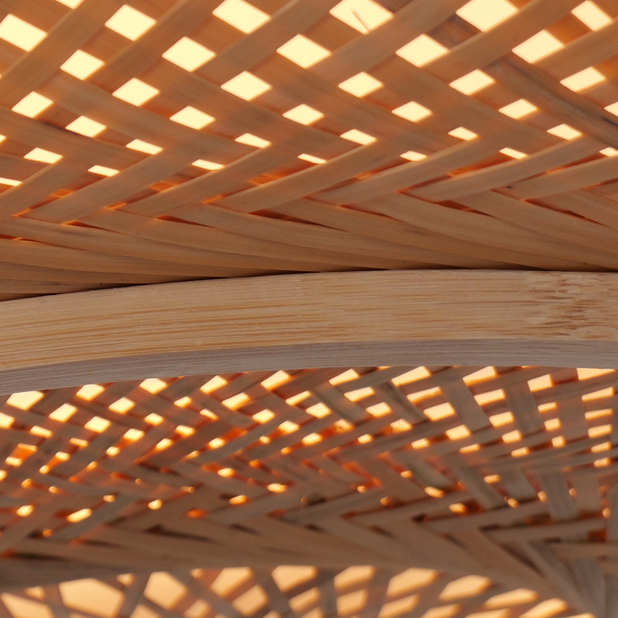 Close-up detail of Natural Bamboo Base Lutta-Bamboo LED Ceiling Light Handwoven Natural Pendant Lighting for pendant