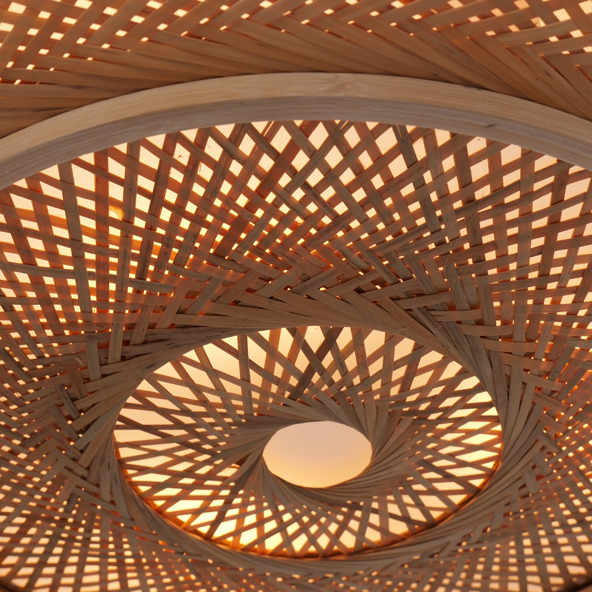 Natural Bamboo Base Lutta-Bamboo LED Ceiling Light Handwoven Natural Pendant Lighting for pendant light shown lit
