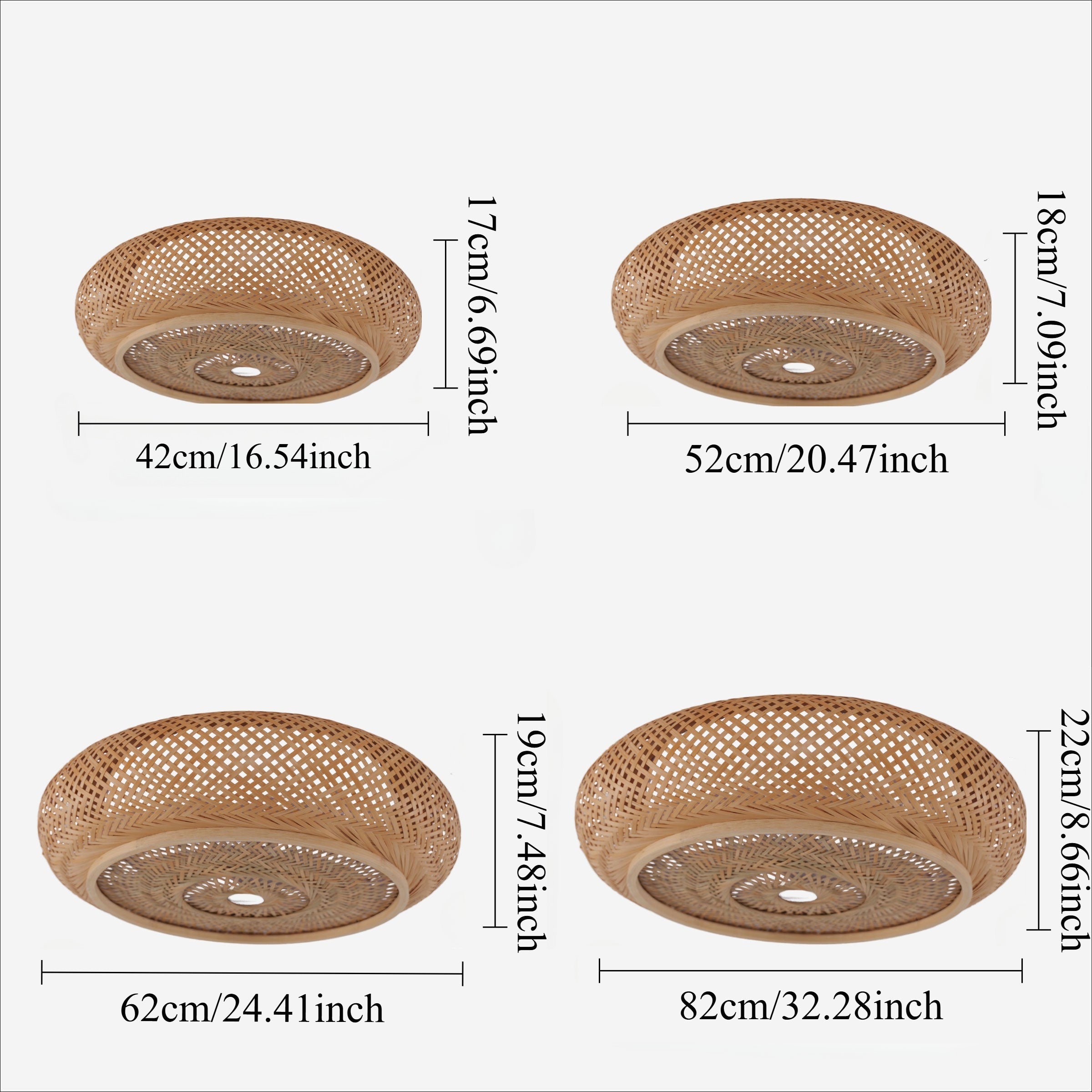 Size chart for Natural Bamboo Base Lutta-Bamboo LED Ceiling Light Handwoven Natural Pendant Lighting for pendant