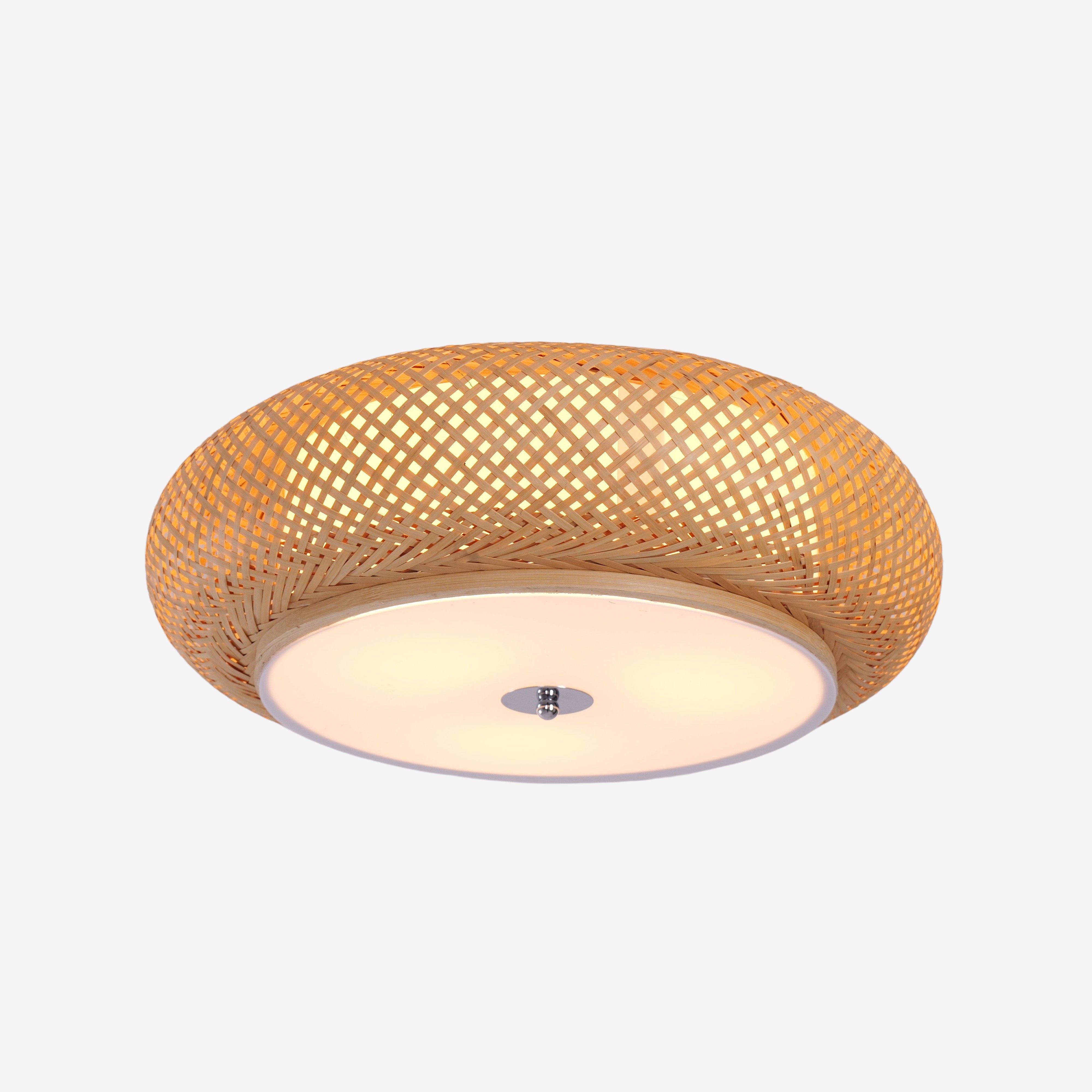 White PVC Base Lutta-Bamboo LED Ceiling Light Handwoven Natural Pendant Lighting for pendant light on white
