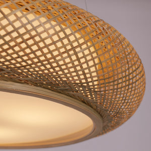 Close-up detail of Lutta-Handwoven Bamboo LED Ceiling Light for Kitchen Island or Living pendant