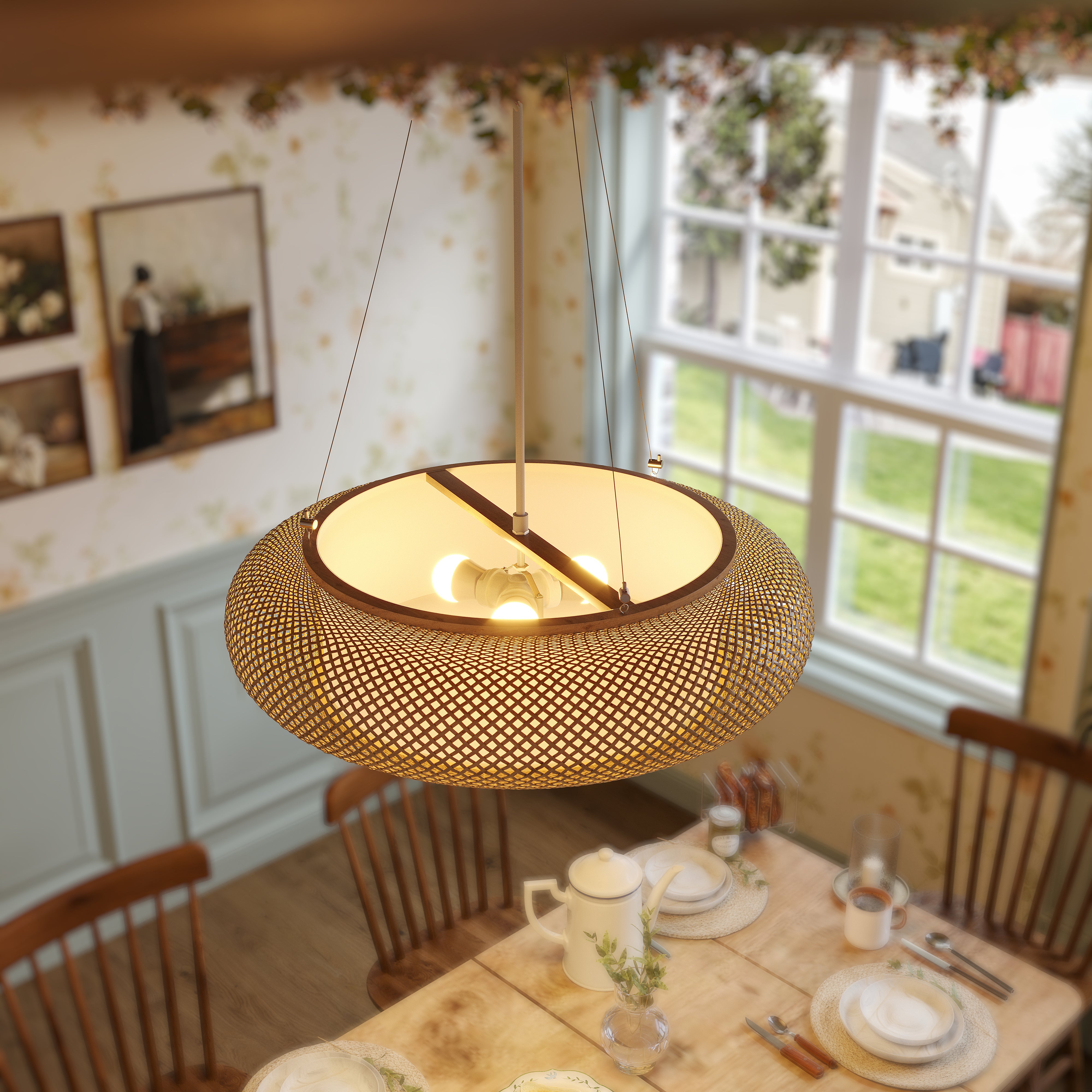Lutta-Handwoven Bamboo LED Ceiling Light for Kitchen Island or Living pendant light in a dining room
