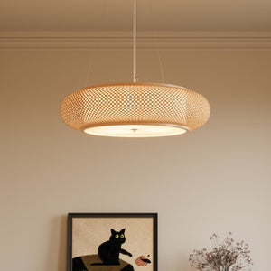 Lutta-Handwoven Bamboo LED Ceiling Light for Kitchen Island or Living pendant light in a dining room