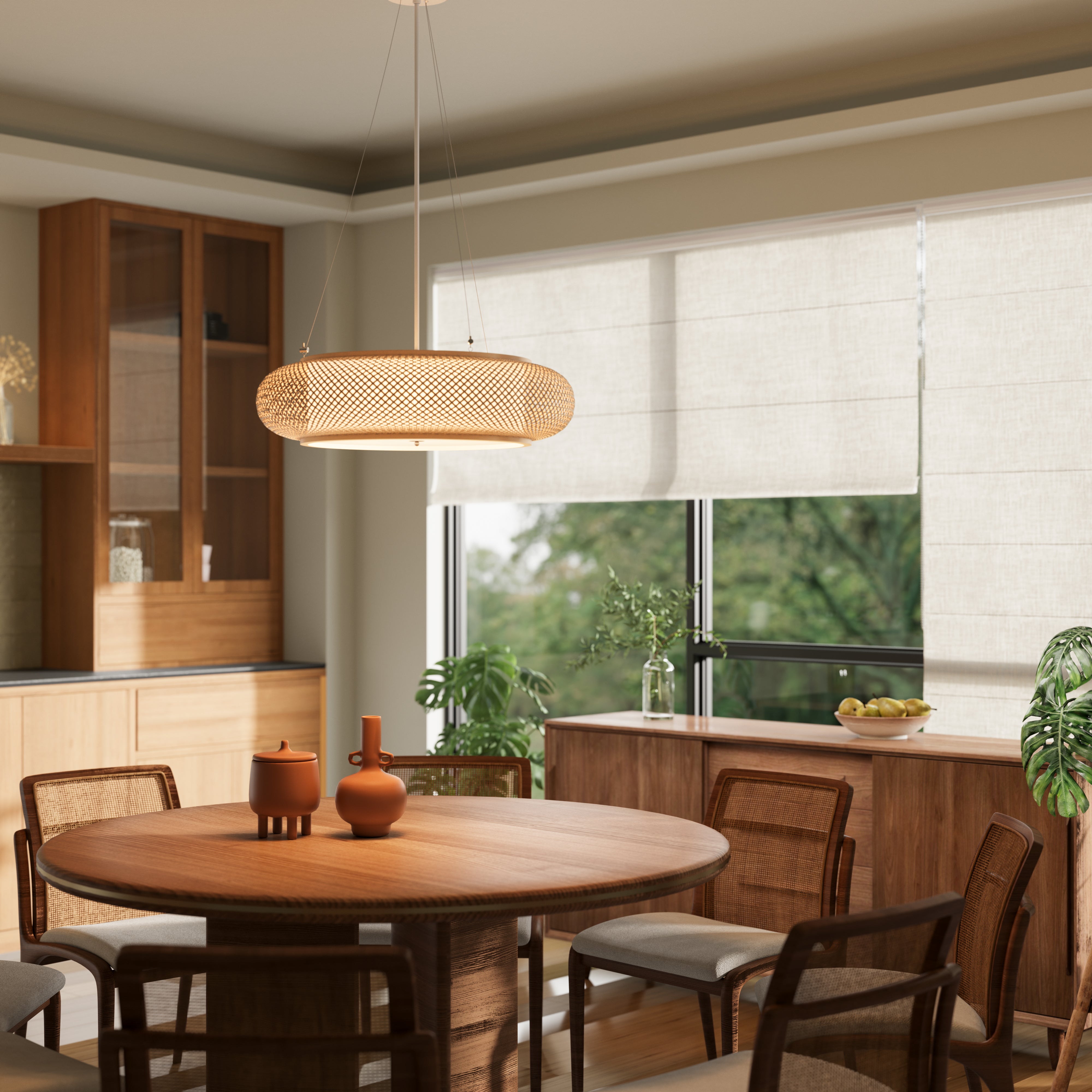 Lutta-Handwoven Bamboo LED Ceiling Light for Kitchen Island or Living pendant light in a dining room