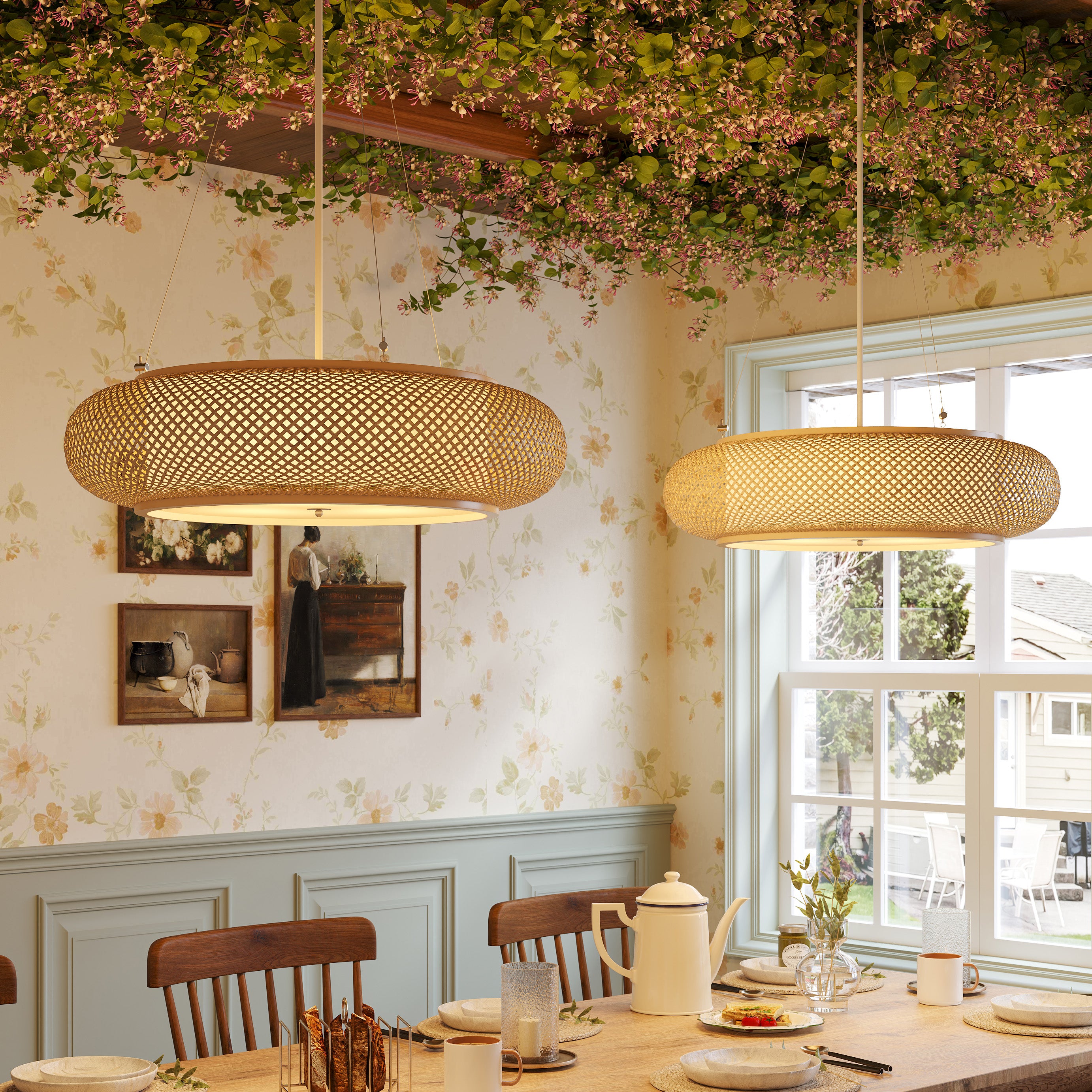 Lutta-Handwoven Bamboo LED Ceiling Light for Kitchen Island or Living pendant light in a dining room