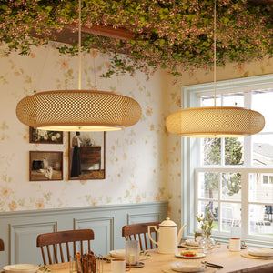 Lutta-Handwoven Bamboo LED Ceiling Light for Kitchen Island or Living pendant light in a dining room