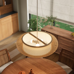 Lutta-Handwoven Bamboo LED Ceiling Light for Kitchen Island or Living pendant light in a home interior