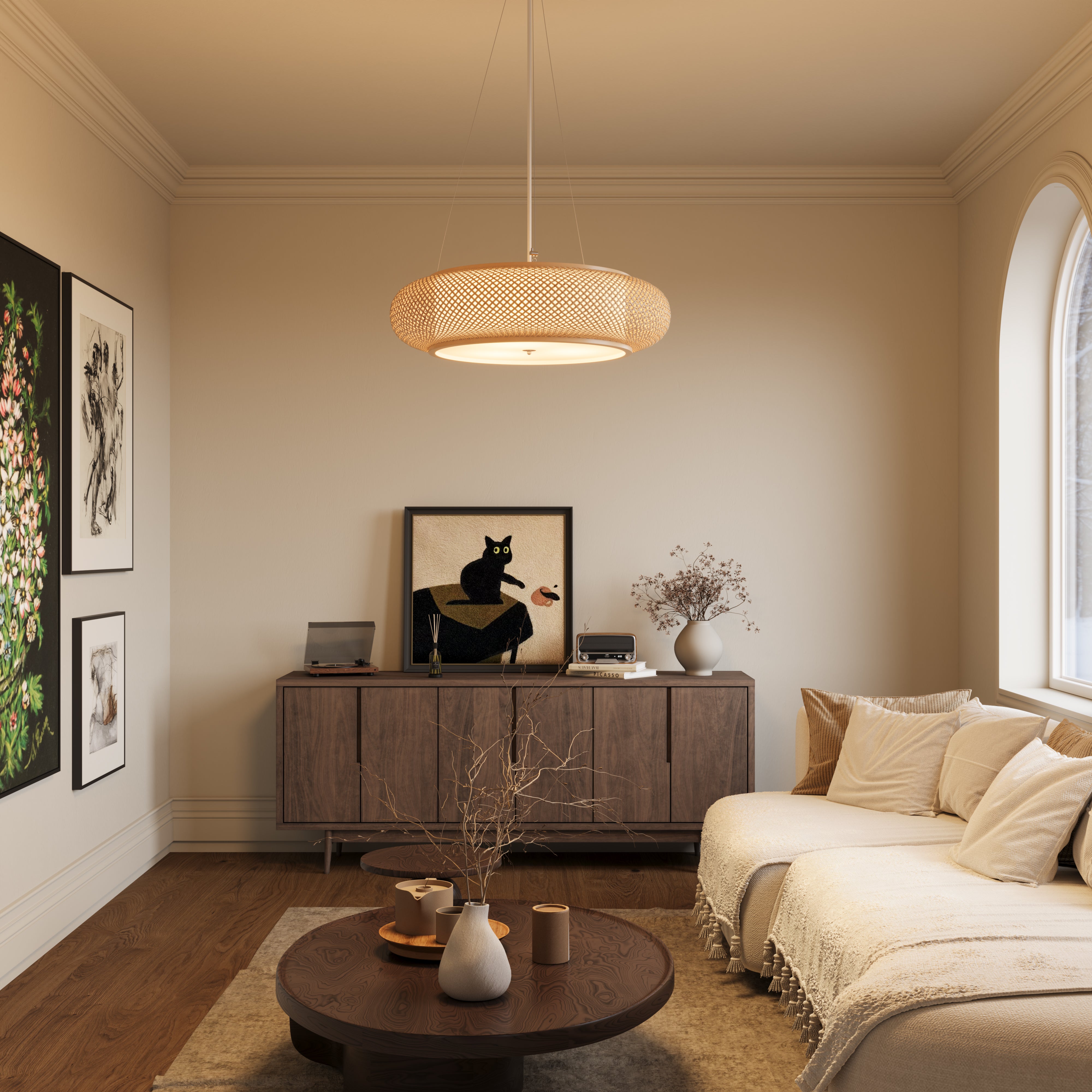 Lutta-Handwoven Bamboo LED Ceiling Light for Kitchen Island or Living pendant light in a living room