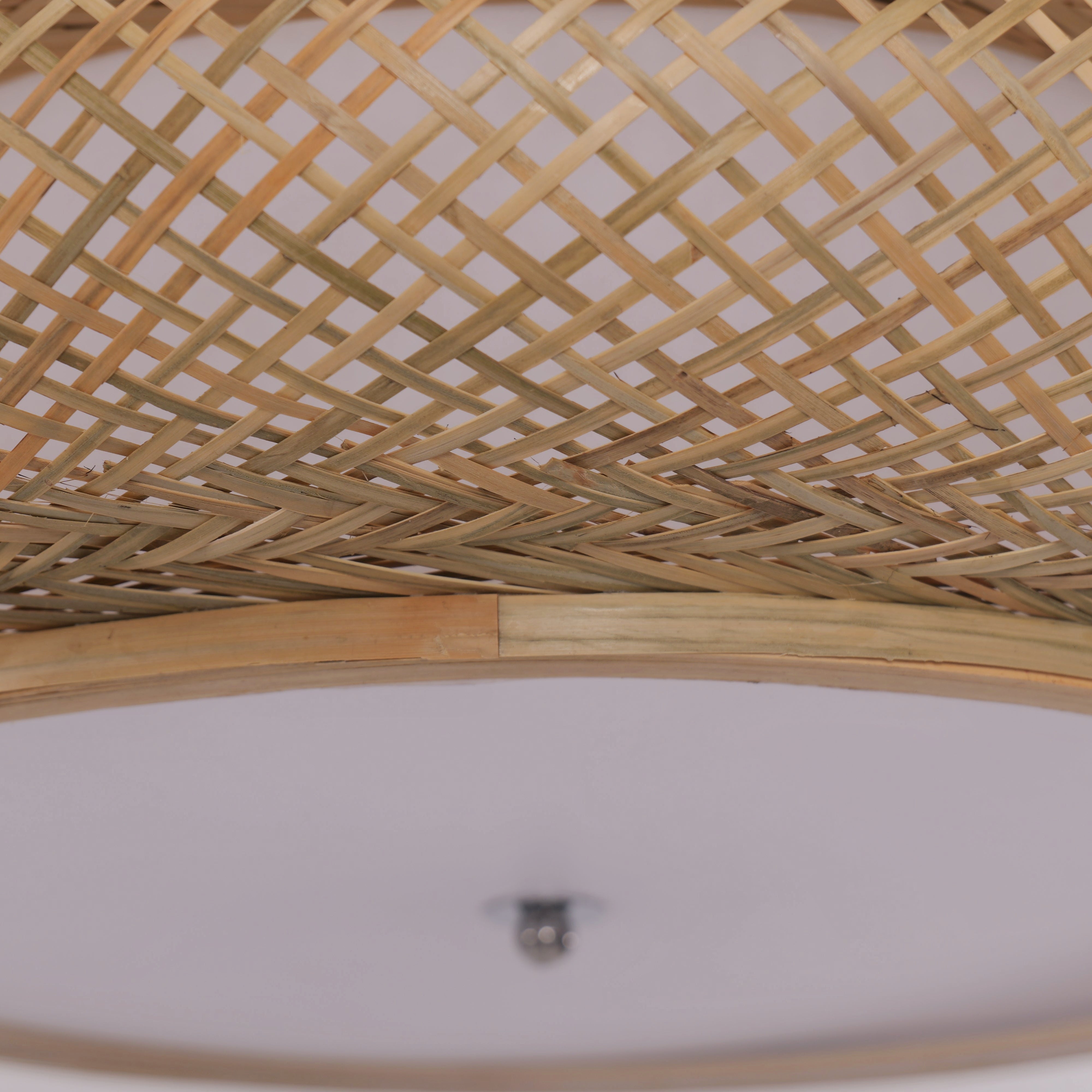 Close-up detail of Lutta-Handwoven Bamboo LED Ceiling Light for Kitchen Island or Living pendant